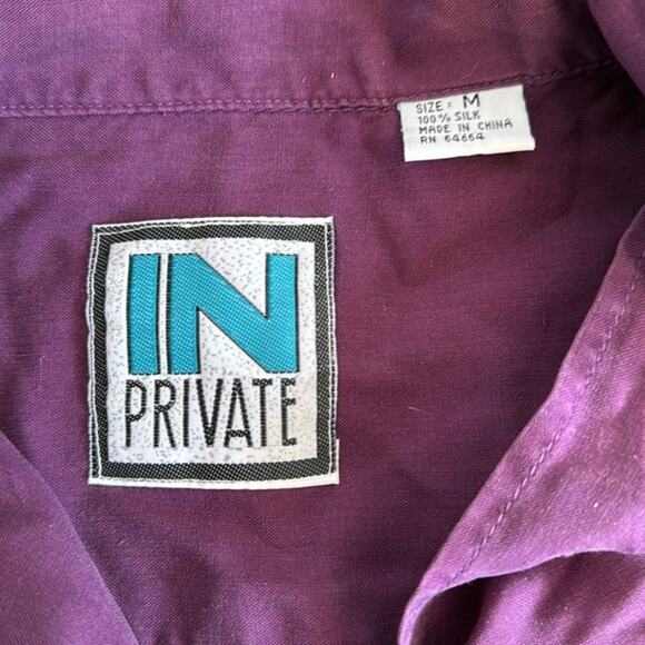 In Private Men's Silk Maroon Button Front Shirt Long Sleeves sz Medium - Picture 3 of 5